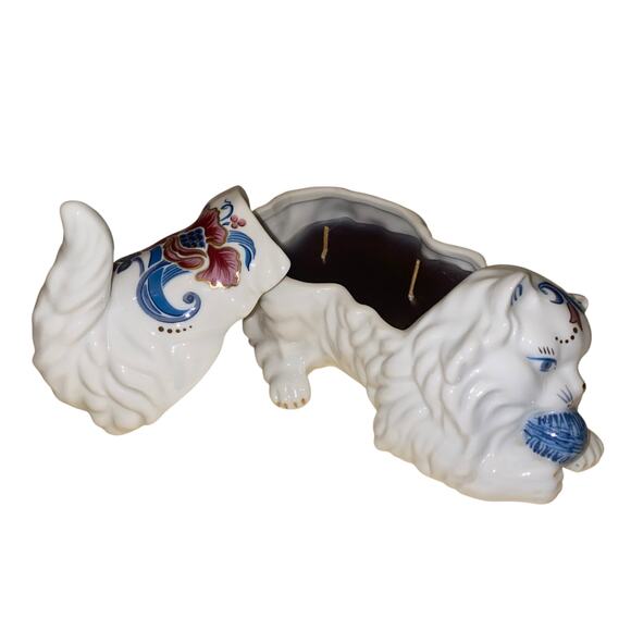 Vtg ELIZABETH ARDEN Floral Kitten Scented Candle Double Wick Two Piece Porcelain - Picture 9 of 16